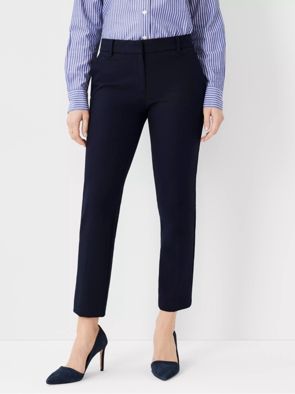 New Ann Taylor Mid Rise Slim Leg The Ankle Navy Pants in Curvy Size 8P